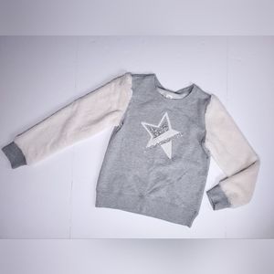 Gap Kids Grey Ivory Sweatshirt Soft Knit Fleece Sequined Star Girls XXL 14-16
